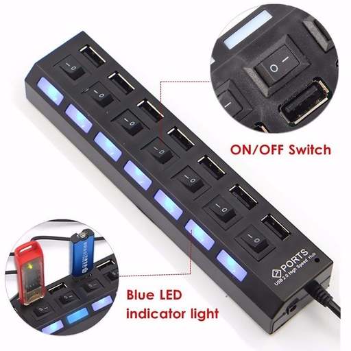 [980287 7890205002878 CM287] Hub 7 Puertos Usb 2.0 con interruptor