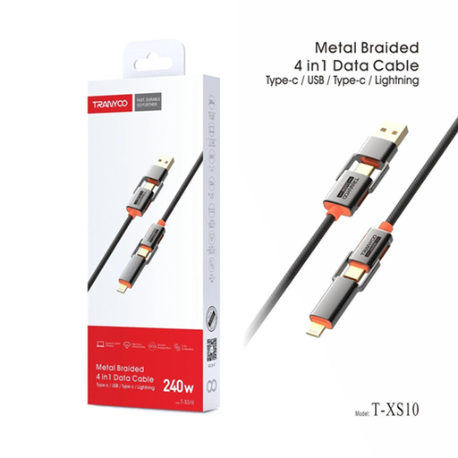 [6970791128785] Cable de Datos Carga Rapida 4 en 1 Reforzado PD + Usb + Lightning 240W Tranyoo T-XS10