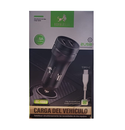 [7796350519806] Cargador 12V Tipo C 2 Usb 4.8A RC-4803