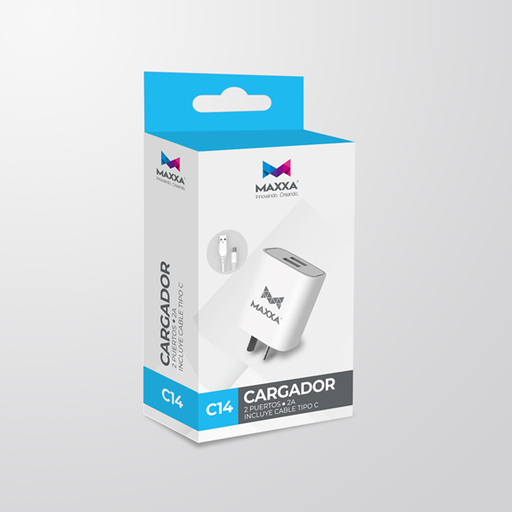 [0794969596000] Kit Cargador 2 en 1 Tipo C 2A Doble Usb Maxxa C14