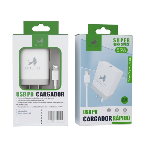 [504903 RC9006000B] Kit Cargador 2 en 1 Tipo C Carga Rapida 55W Usb C Royalcell