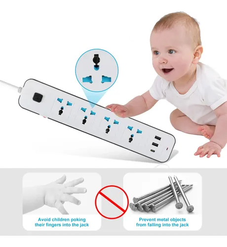[6290132590034 AMT-636] Zapatilla Toma Corriente 4 tomas 2 Puertos Usb + Usb-C 2m