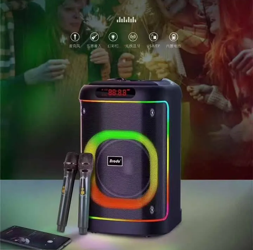 [6290132593356] Parlante Portatil 8" BT Karaoke con 2 Microfonos Micro Sd Usb Aux KTS-2103 (68x62x54cm)