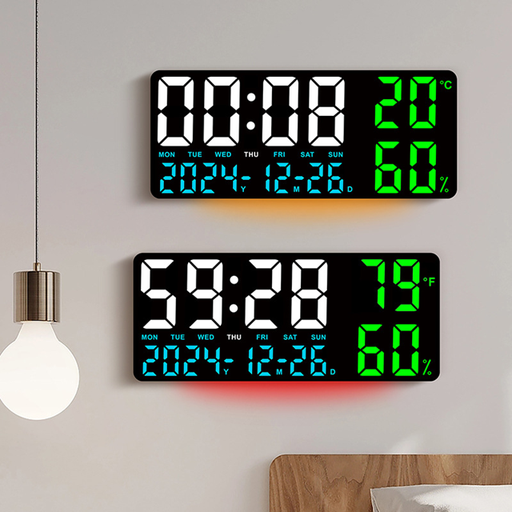 [6941326990023] Reloj Digital 5V con Calendario y Temperatura 16,5" + Control (35x15cm)