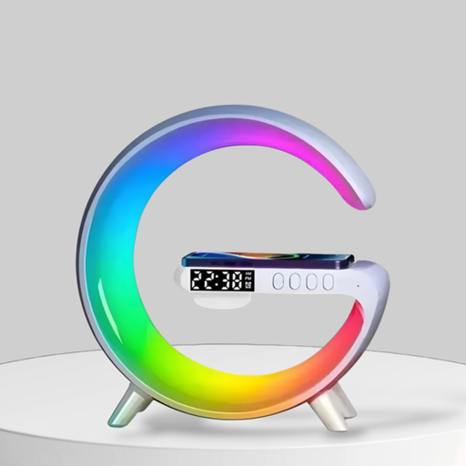 [G85 G63] Parlante BT con Luces Cargador QI con Reloj G63 / G85 (15,5x5,5x16cm)
