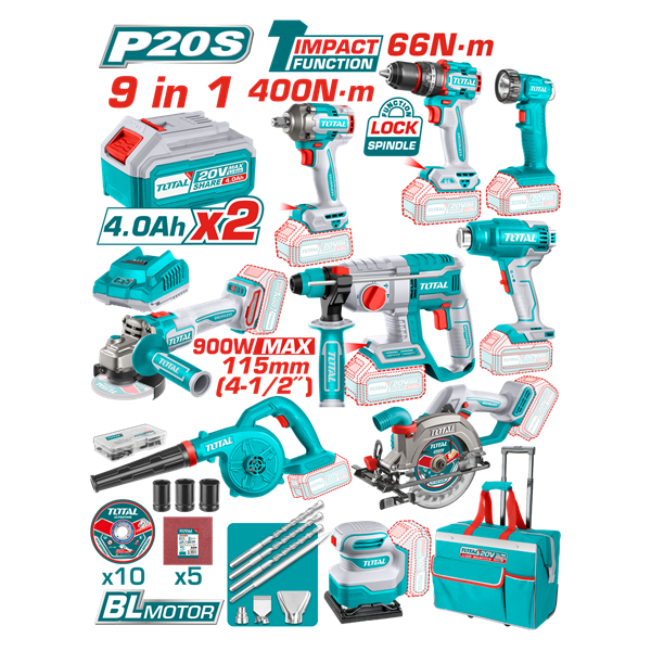 [6932584808977] Kit Herramientas 9 en 1 20v Total