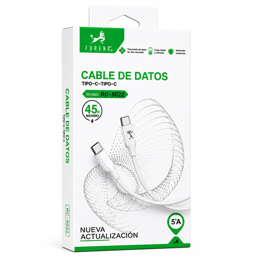 [7796350520512] Cable de Datos Carga Rapida Tipo C a Tipo C 5A Royalcell 45W RC-5022 1m