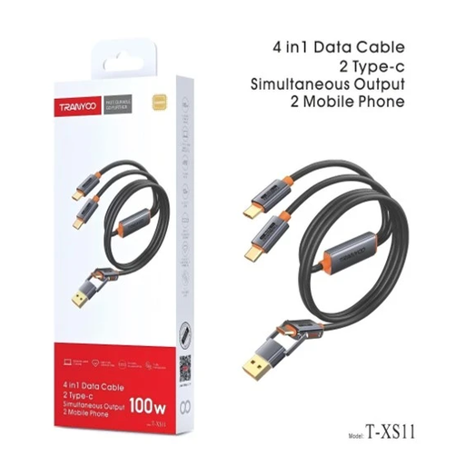 [6934505045331] Cable de Datos Carga Rapida 4 en 1 Reforzado PD + Usb 100W Tranyoo T-XS11