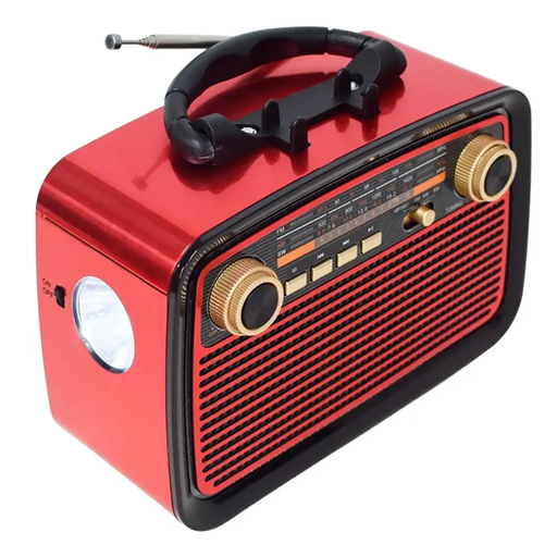 [505492] Radio KTF-1467 Bluetooth FM AM Usb Sd Aux 3 Bandas Reloj Linterna Recargable Retro Vintage