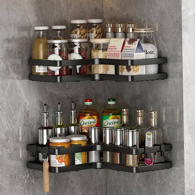 [0714604245513] Set de Estantes Esquinero Adhesivo Organizador de Baño / Cocina 2pcs