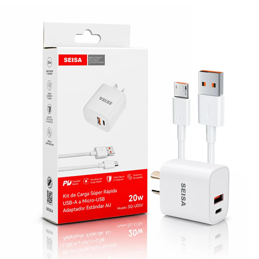 [6290132594124] Kit Cargador 2 en 1 Lightning Carga Rapida PD 18W + Usb A QC 20W Seisa SQ-U05IP
