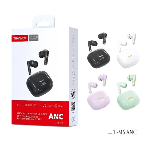 [6970791129577] Auricular Bluetooth ANC Doble V5.3 con Base Cargadora Tranyoo T-M6