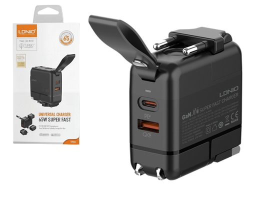 [7799135019812] Adaptador Viajero Usb PD + cable Tipo C 65W GaN LDNIO Q2618