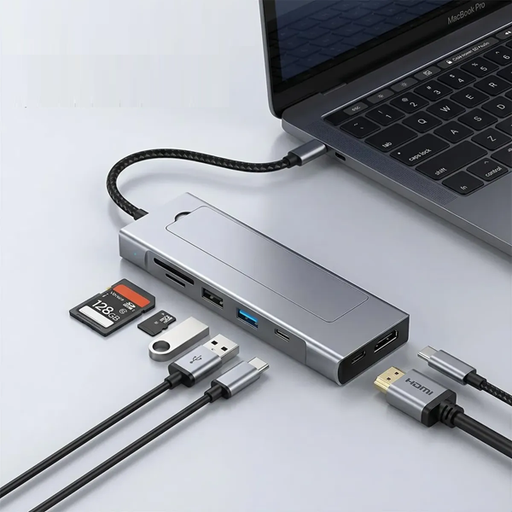 [6290132596531] Hub Tipo C con 8 puertos Usb HDMI PD SD Case para SSD