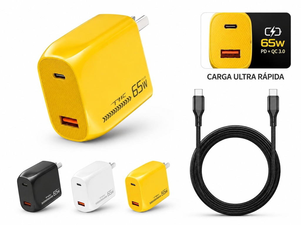 [0723540562776] Kit Cargador 2 en 1 Carga Rapida QC3.0 PD 65W Time CC-59151