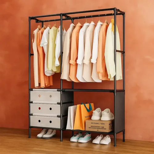 [0714604245230] Perchero Organizador de Ropa Doble Multifuncional con Cajones (103x70x41cm)