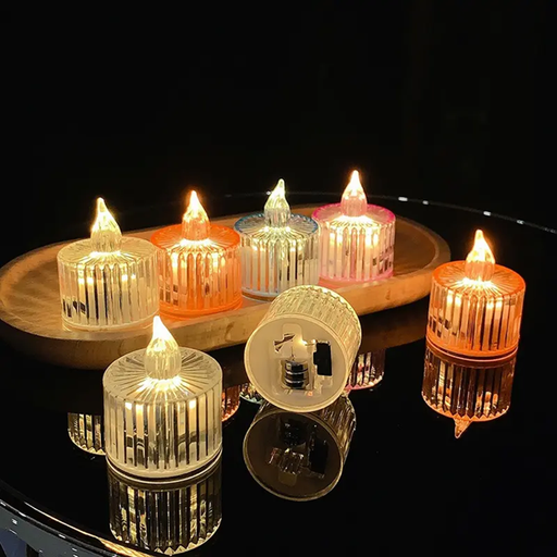 [ED806] Vela Led Decorativa Acrilico Blanco Calido Rayas 3cm a Pila